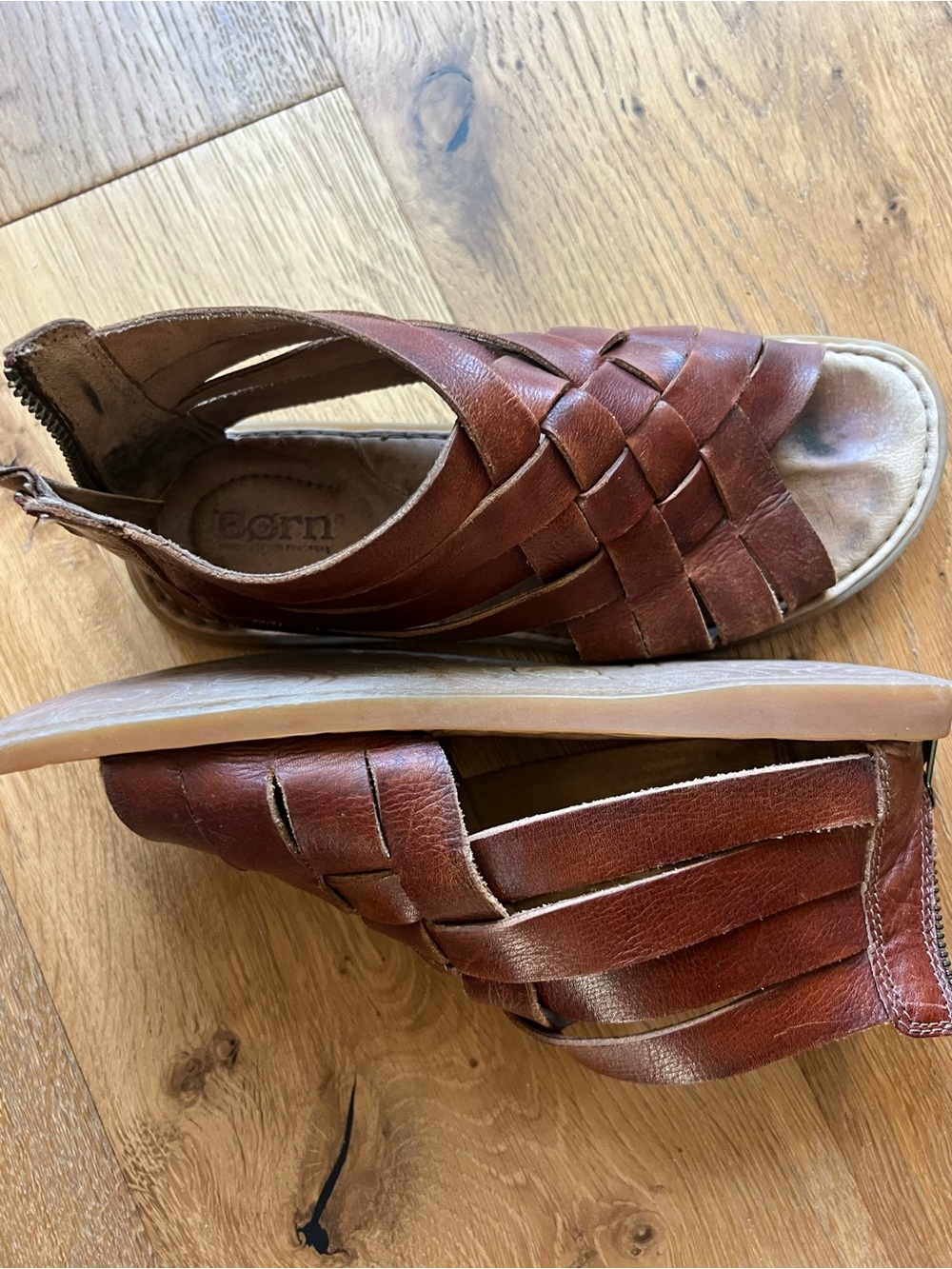 Born Brown Woven Leather Sandals